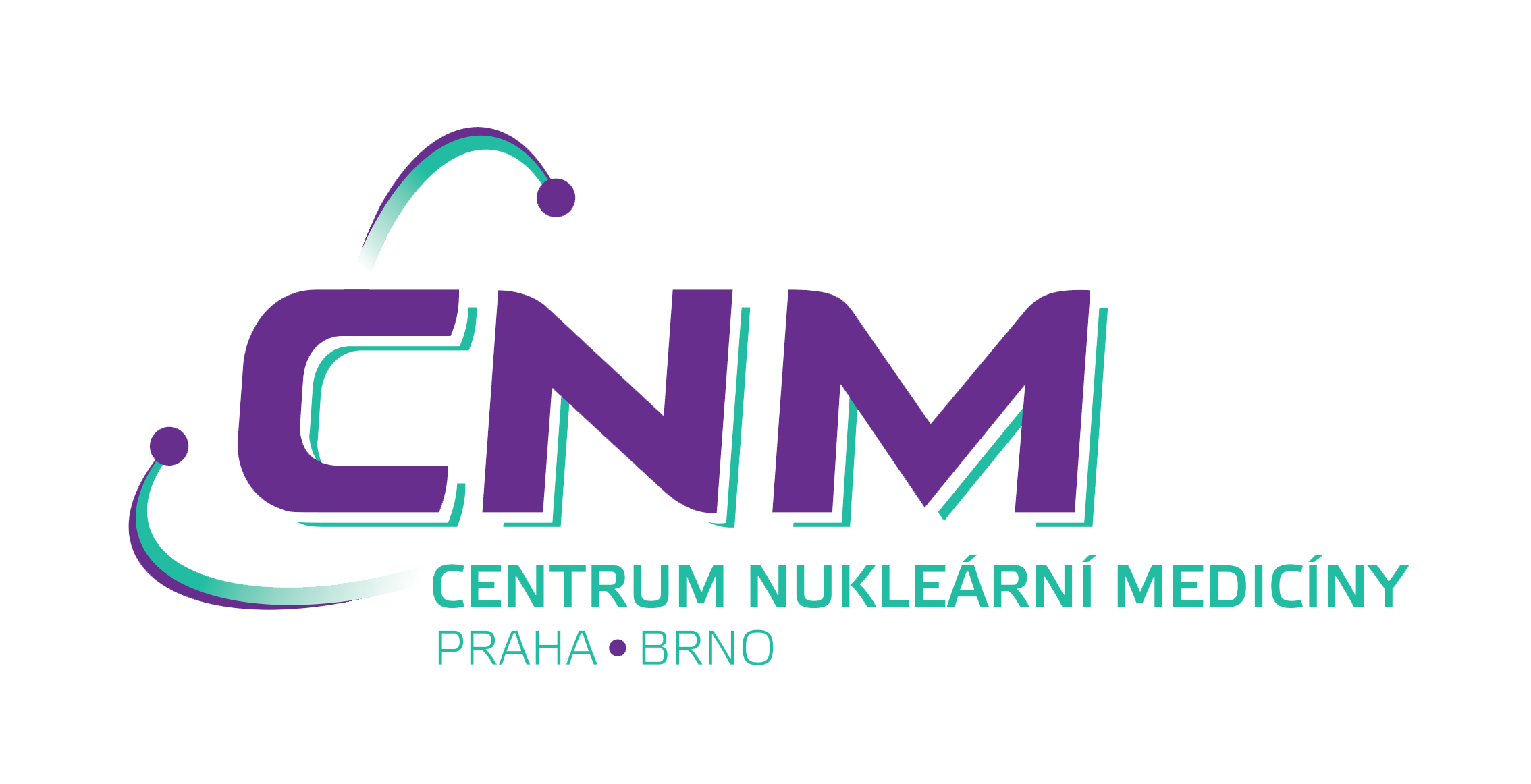 Logo Centra nukleární medicíny Praha Brno s fialovým textem na černém pozadí symbolizující moderní zdravotnické služby a pokročilou lékařskou diagnostiku.