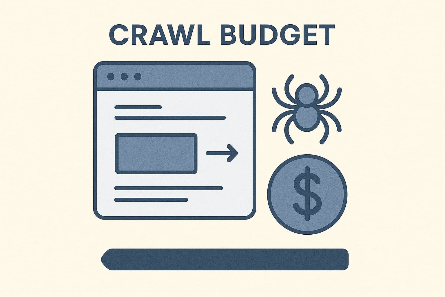 An illustration of the browsing budget concept, containing a web page with a spider arrow symbolizing browsing and a dollar coin representing value and cost