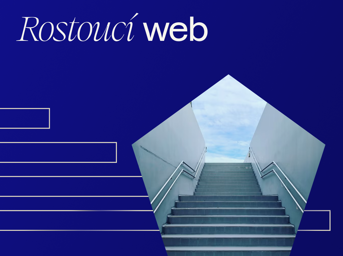 Schodiště vedoucí k obloze symbolizuje rostoucí web, který roste s firmou