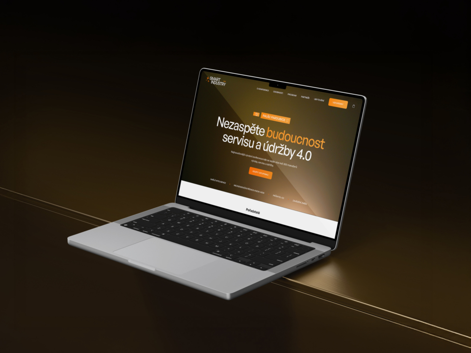 We present a modern laptop with a web page open on its screen, focusing on the future of Service and Maintenance 4.0, set against an elegant dark gold background.