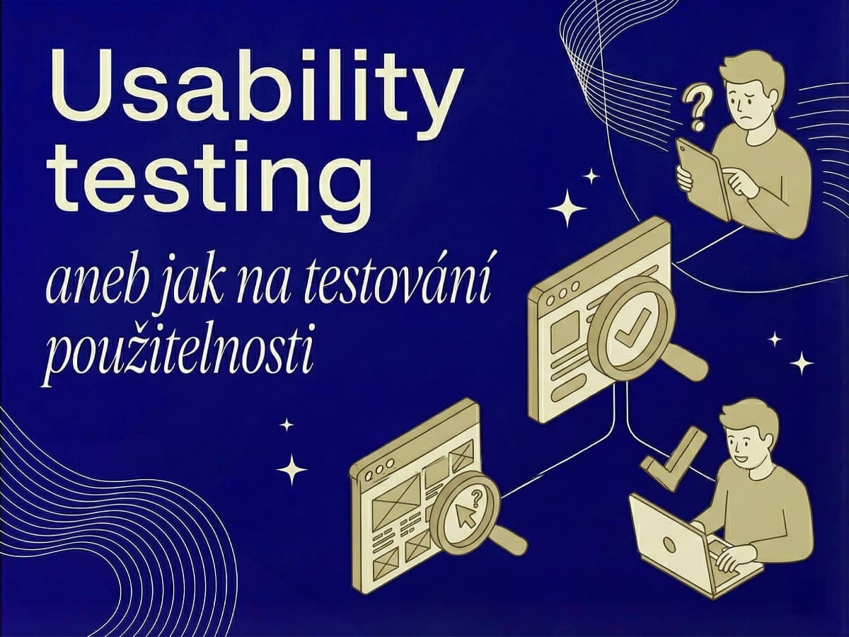 Usability Testing: How to Conduct Usability Testing—computer graphics featuring images of men working on laptops and website diagrams on a dark blue background