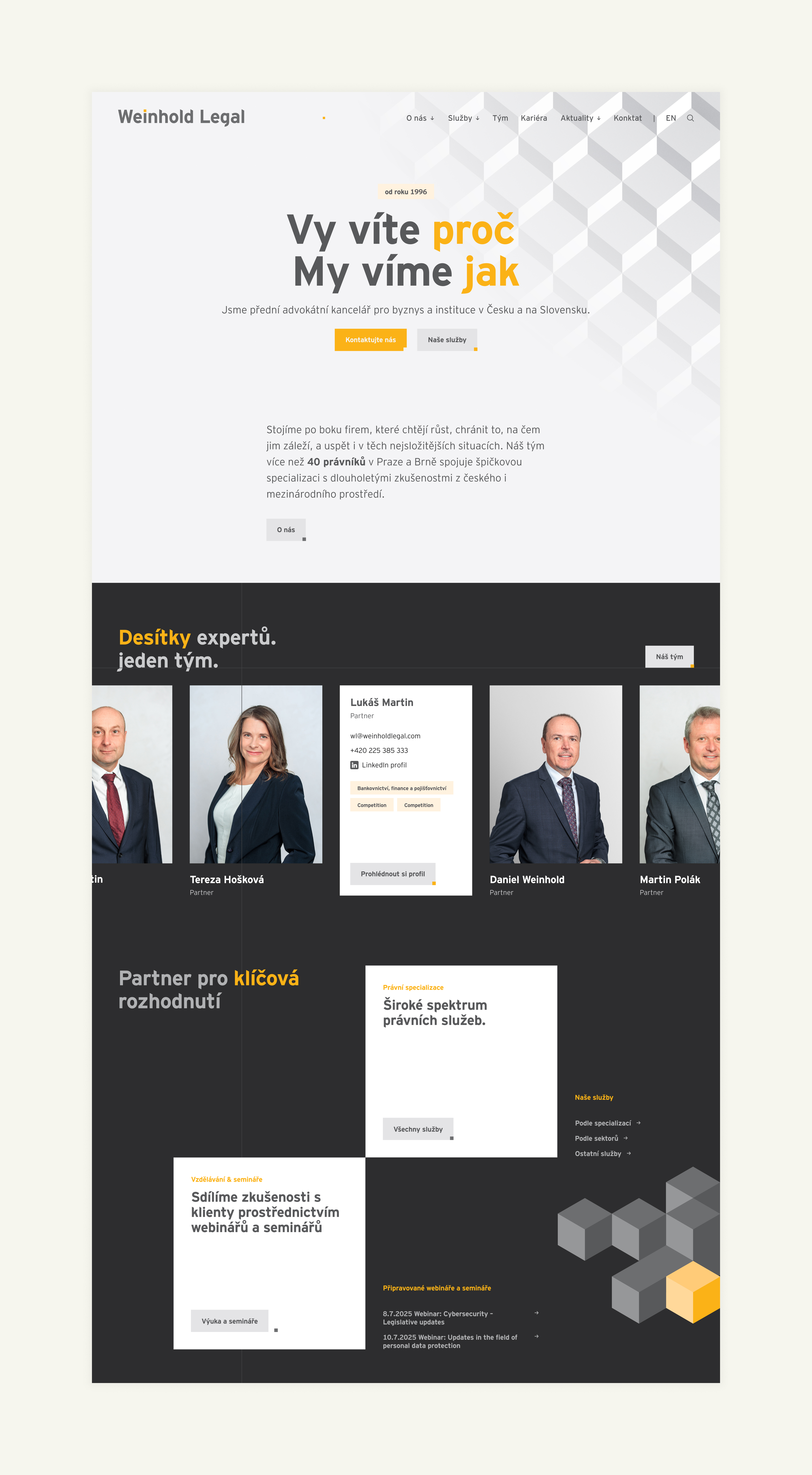 The Weinhold Legal website overview showcases the team of experts and key decisions, including a wide range of legal services in the Czech Republic and Slovakia.