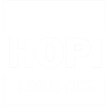 Logo společnosti Hopi Logistics zobrazený na bílém pozadí představuje moderní a efektivní přístup k logistice a řízení dodavatelského řetězce s důrazem na kvalitu a inovace.