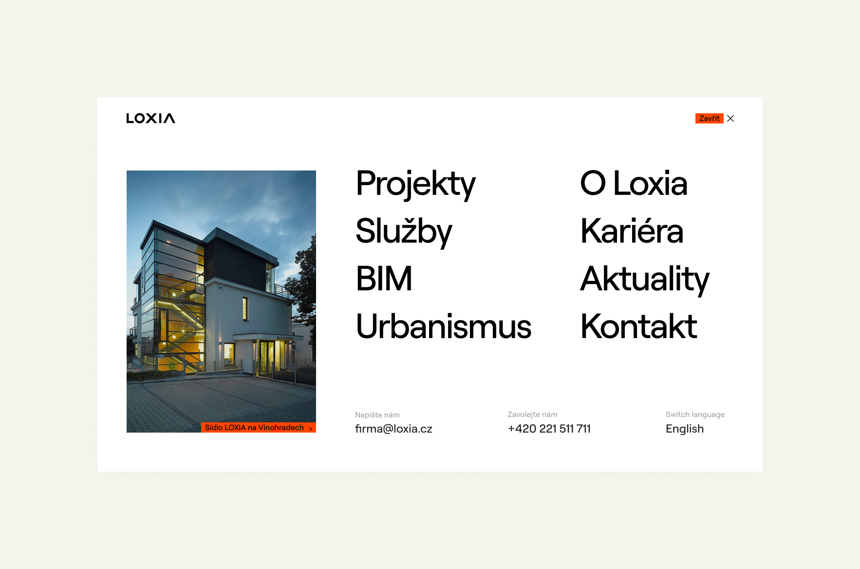 Webová stránka Loxia ukazuje moderní architektonickou firmu s nabídkou služeb jako jsou projekty urbanismus BIM a kariéra stejně jako kontakty a aktuality.