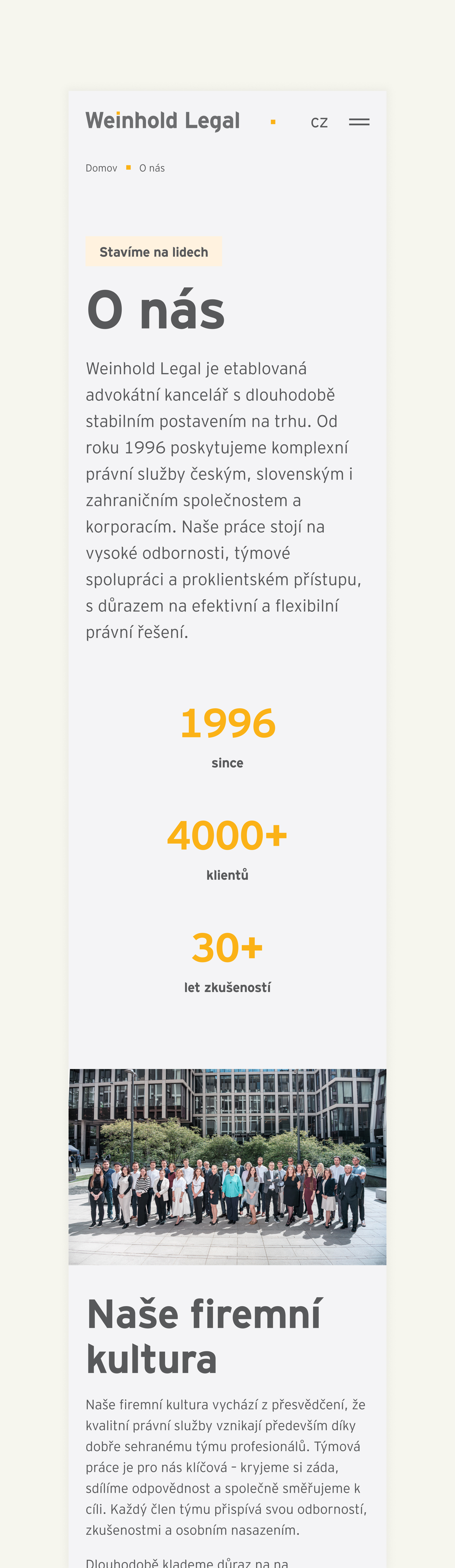 The Weinhold Legal website provides an overview of the law firm, including information on its experience serving more than 4,000 clients since 1996 and the corporate culture of its legal team.